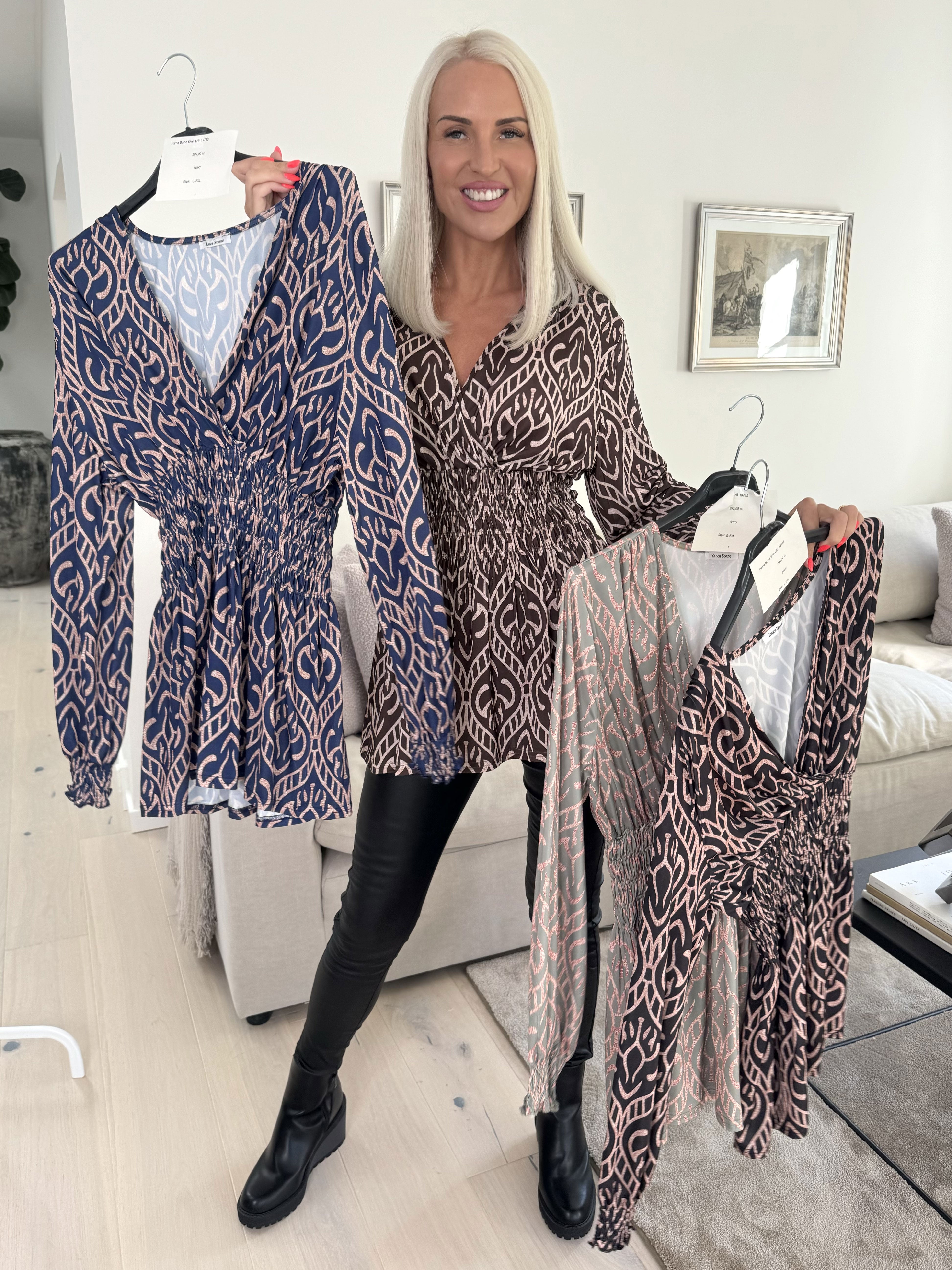 Pams Boho Shirt L/S - Elastisk blus i skrynkelfritt tyg